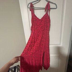 Vici Red and Black Floral Midi Dress